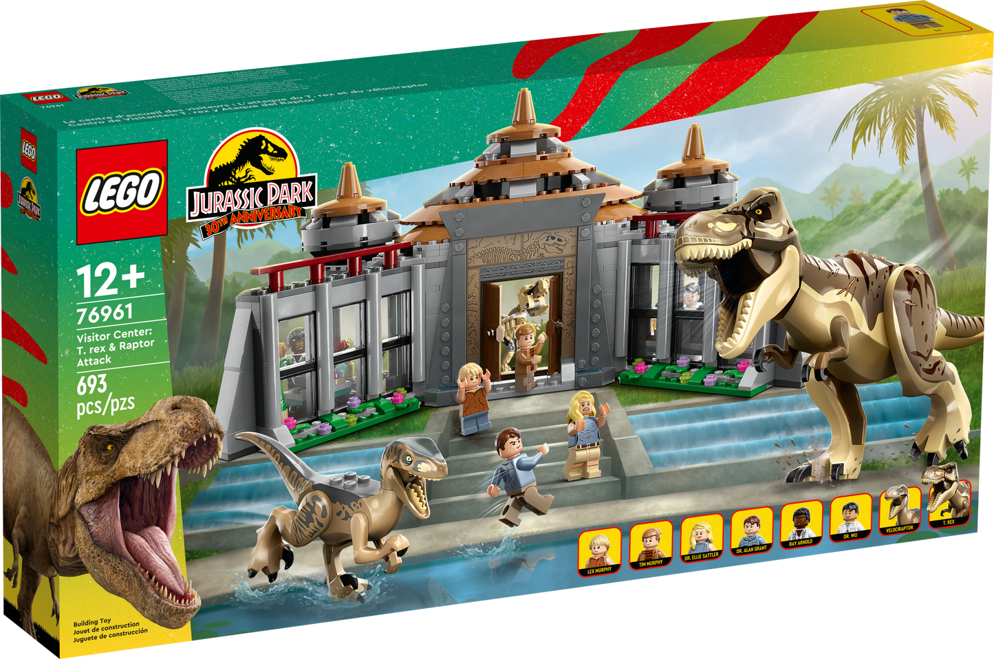LEGO Jurassic Park Visitor Center: T. rex & Raptor Attack 76961 Buildable Dinosaur Toy, Gift