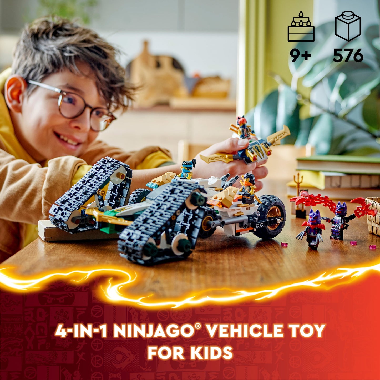 LEGO NINJAGO Ninja Team Combo Vehicle, 4 in 1 Ninja Playset for Kids with Glider, Off-Road
