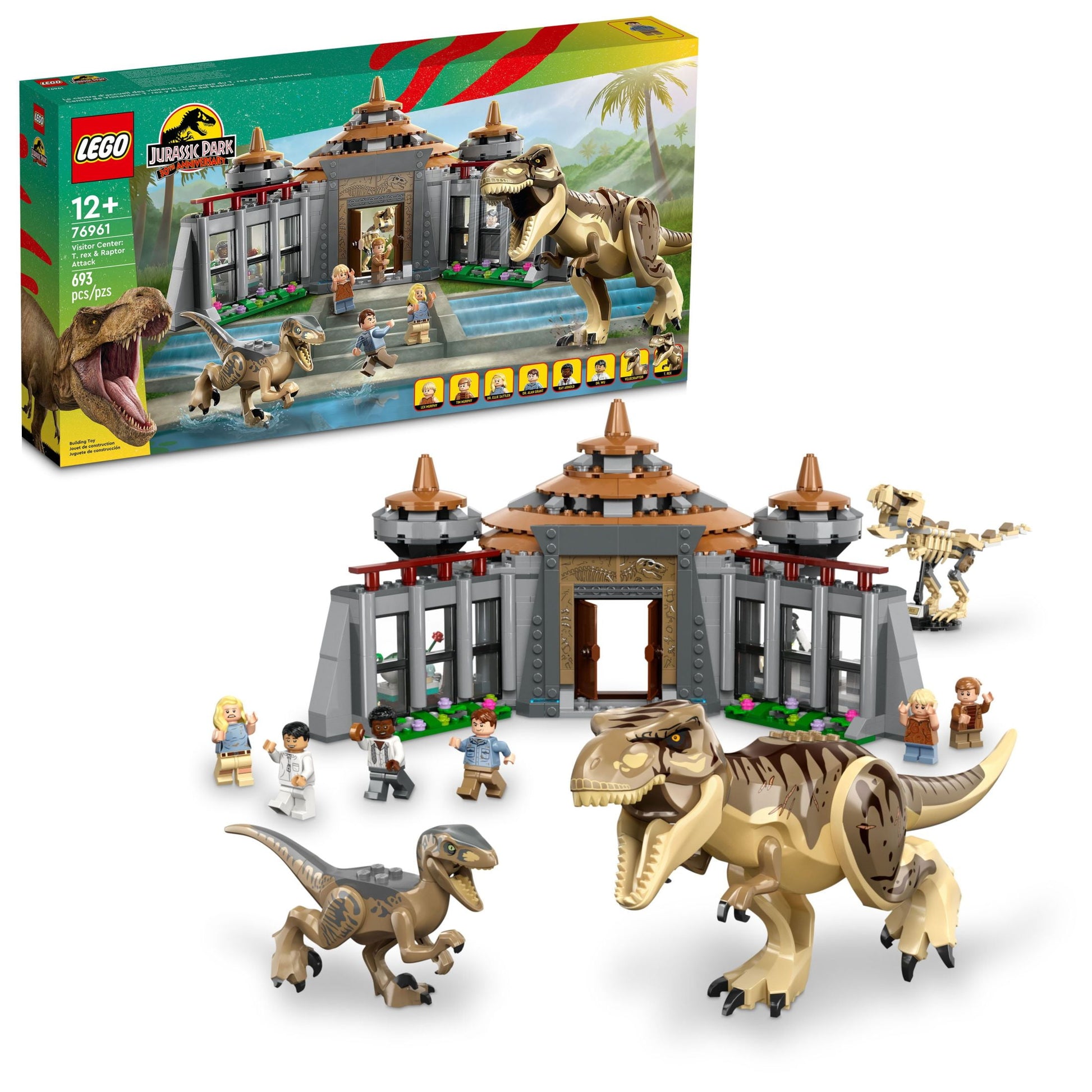 LEGO Jurassic Park Visitor Center: T. rex & Raptor Attack 76961 Buildable Dinosaur Toy, Gift