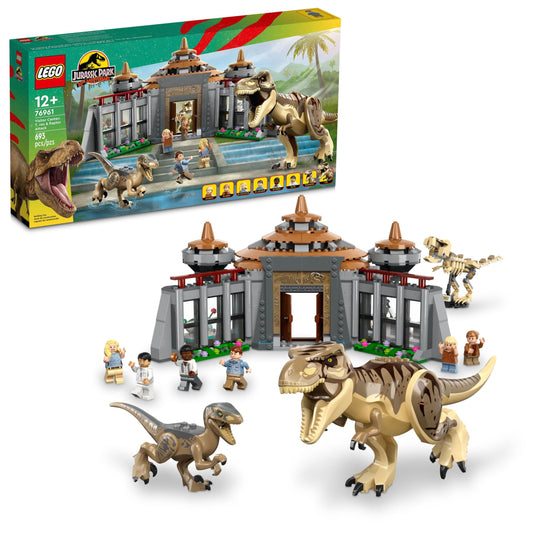 LEGO Jurassic Park Visitor Center: T. rex & Raptor Attack 76961 Buildable Dinosaur Toy, Gift