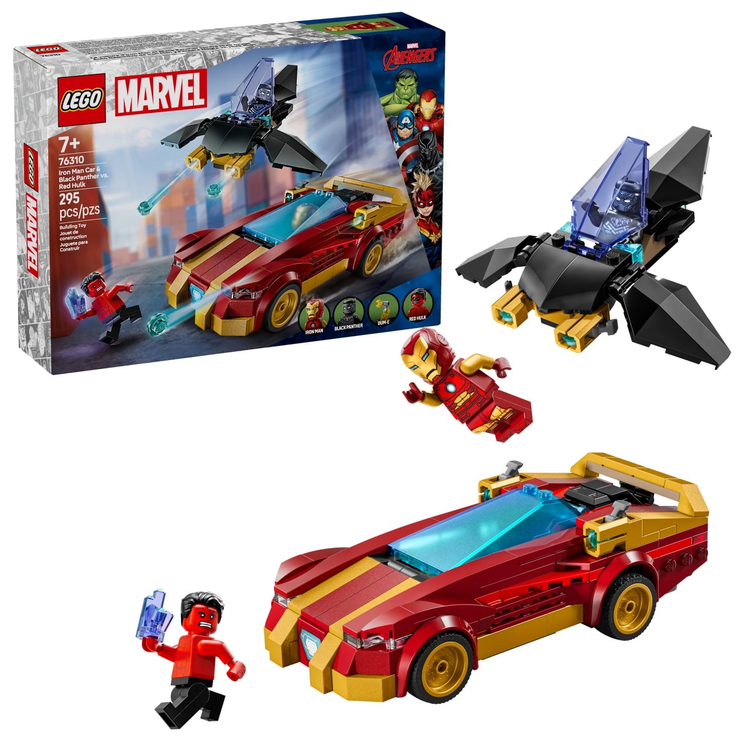 LEGO Marvel Iron Man Car & Black Panther vs. Red Hulk Building Toy - Marvel Superhero Toy for