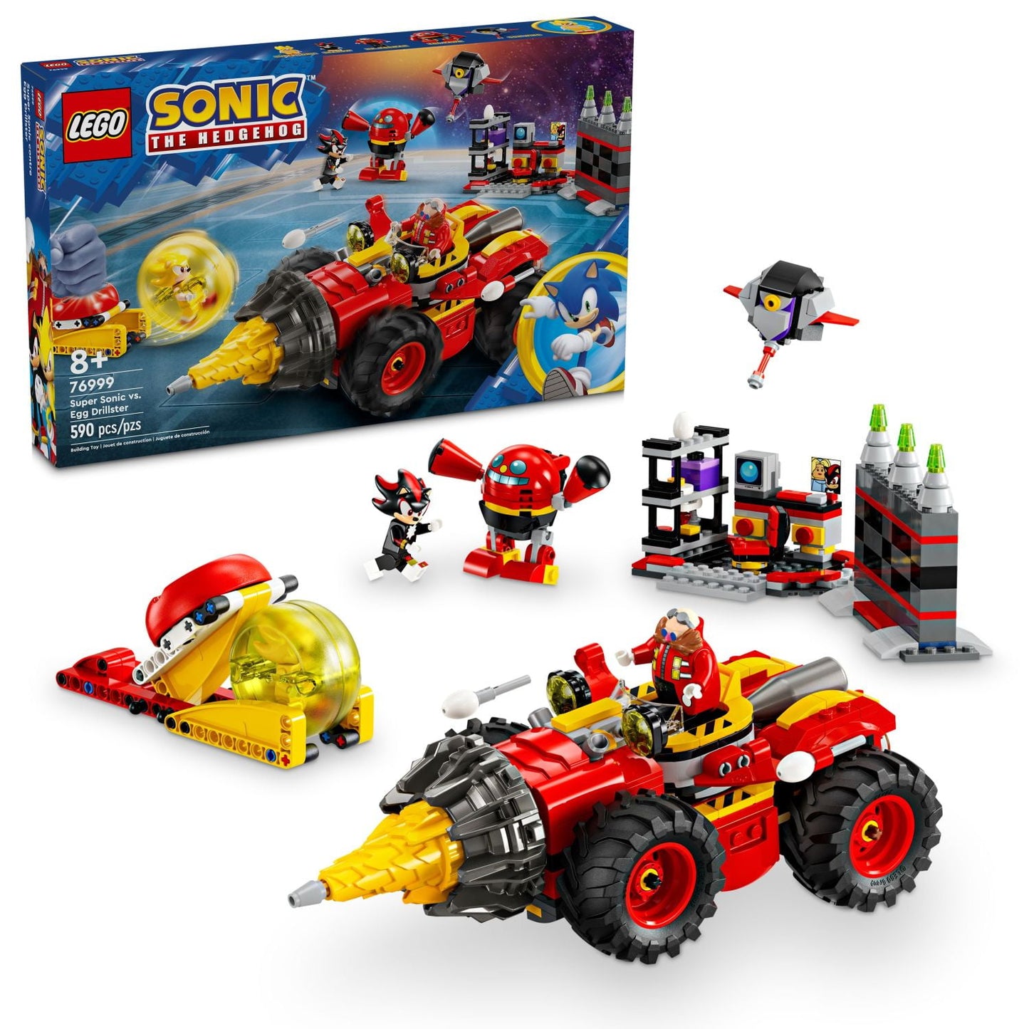 LEGO Sonic the Hedgehog: Super Sonic vs. Egg Drillster Gaming Toy with Shadow and Dr. Eggman,