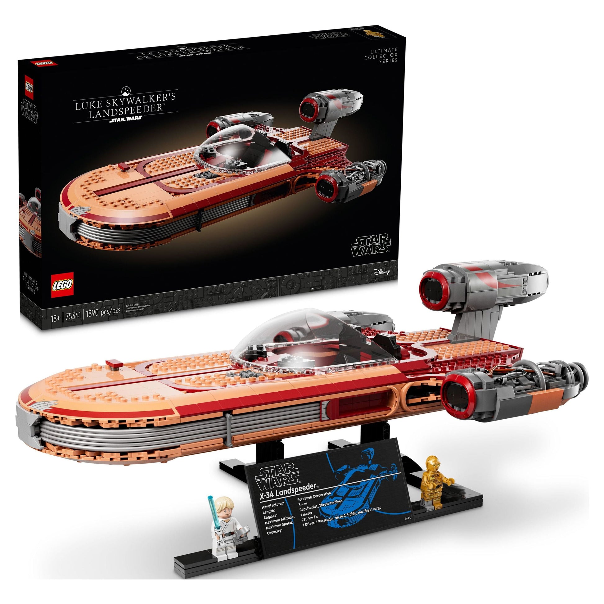 LEGO Star Wars UCS Building Set Luke Skywalker’s Landspeeder 1,890 Pieces.