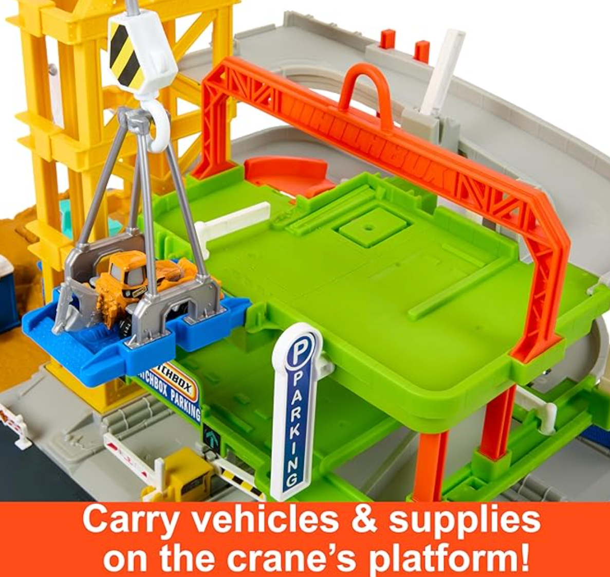 Matchbox Action Drivers Epic Construction Yard, 20-in Tall Working Crane & 1:64 Scale Back Hoe & Accessories