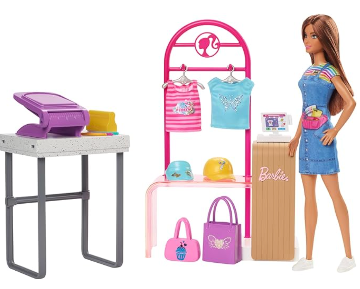 Barbie Doll & Accessories - Make & Sell Boutique Playset with Display Rack