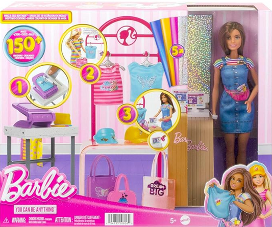 Barbie Doll & Accessories - Make & Sell Boutique Playset with Display Rack