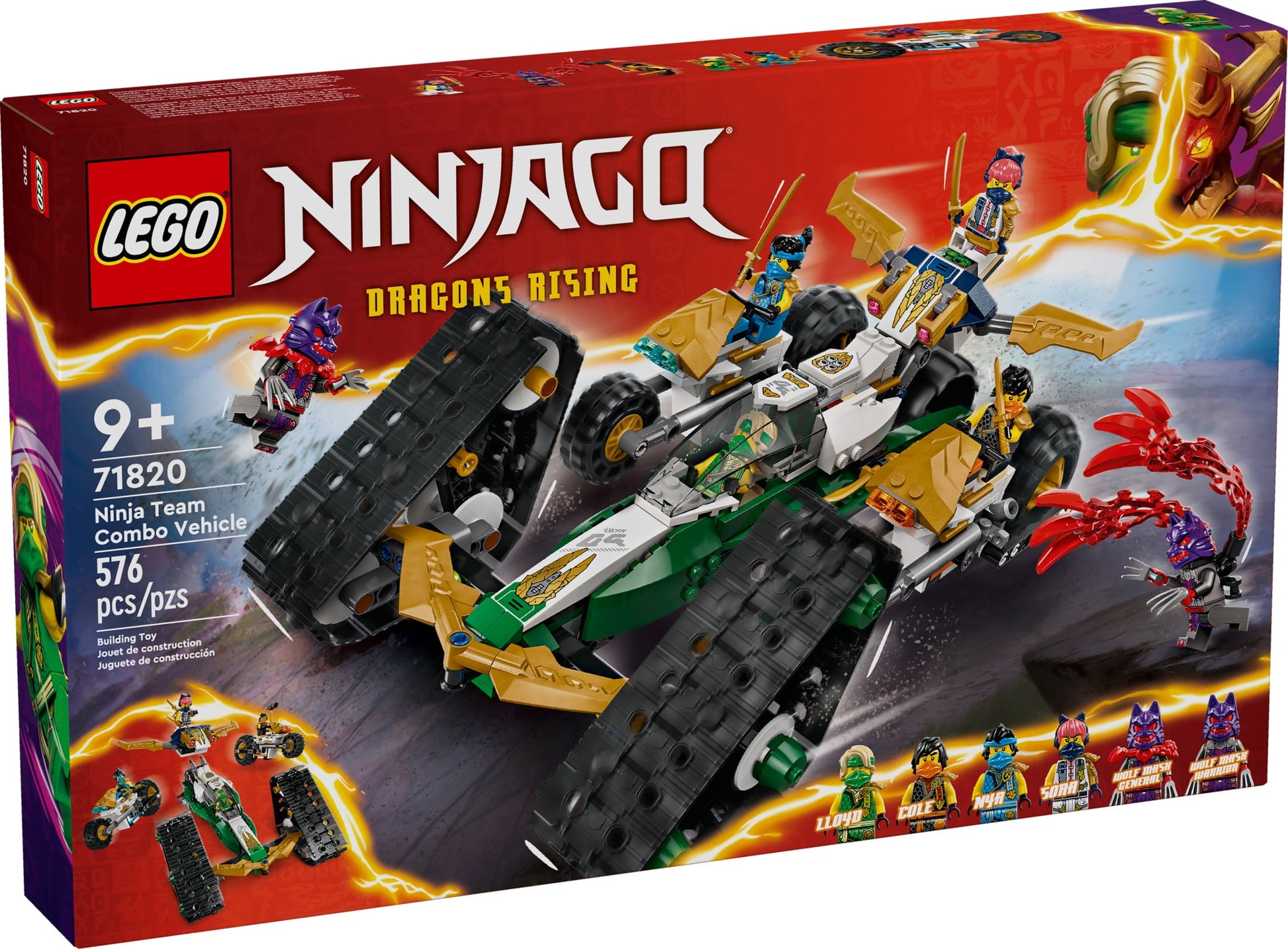 LEGO NINJAGO Ninja Team Combo Vehicle, 4 in 1 Ninja Playset for Kids with Glider, Off-Road